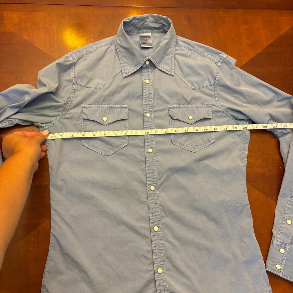 True Religion | Mens S | Western Pearl Snap Shirt Light Blue Cotton Long Sleeve